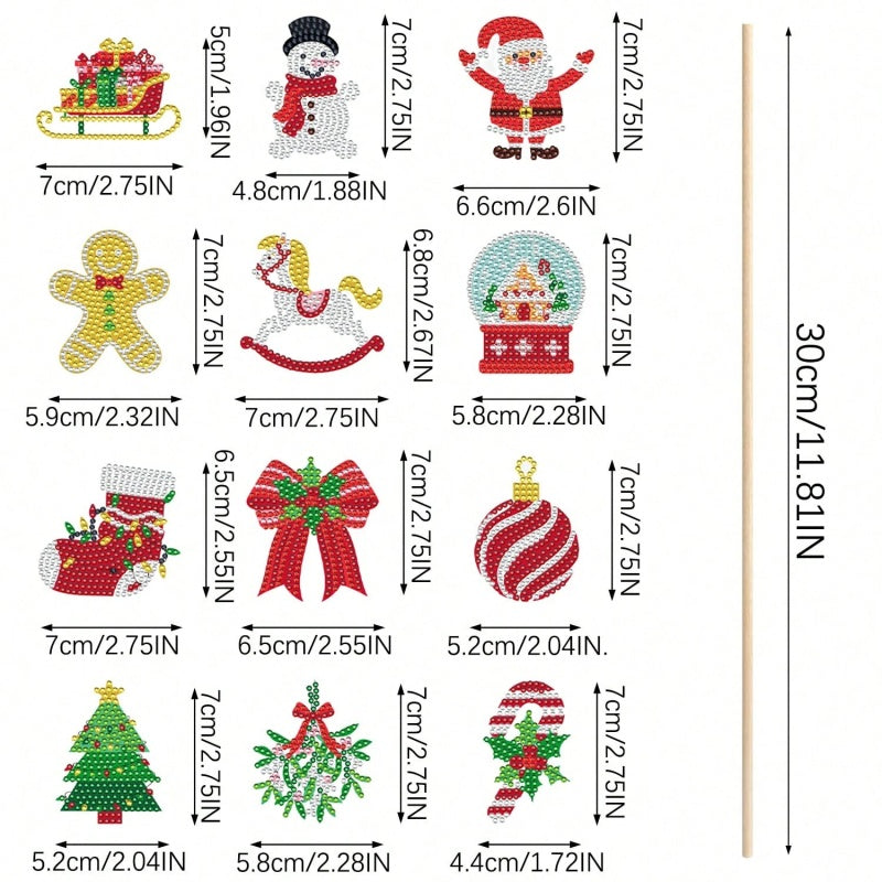 12 Sets Christmas Diamond Art Kits For Garden Decor Santa Claus Snowman Elk Gingerbread Man Stakes Diamond Painting Craft Happy Holiday Diamond Painting Kits For Xmas Garden Home Decoration