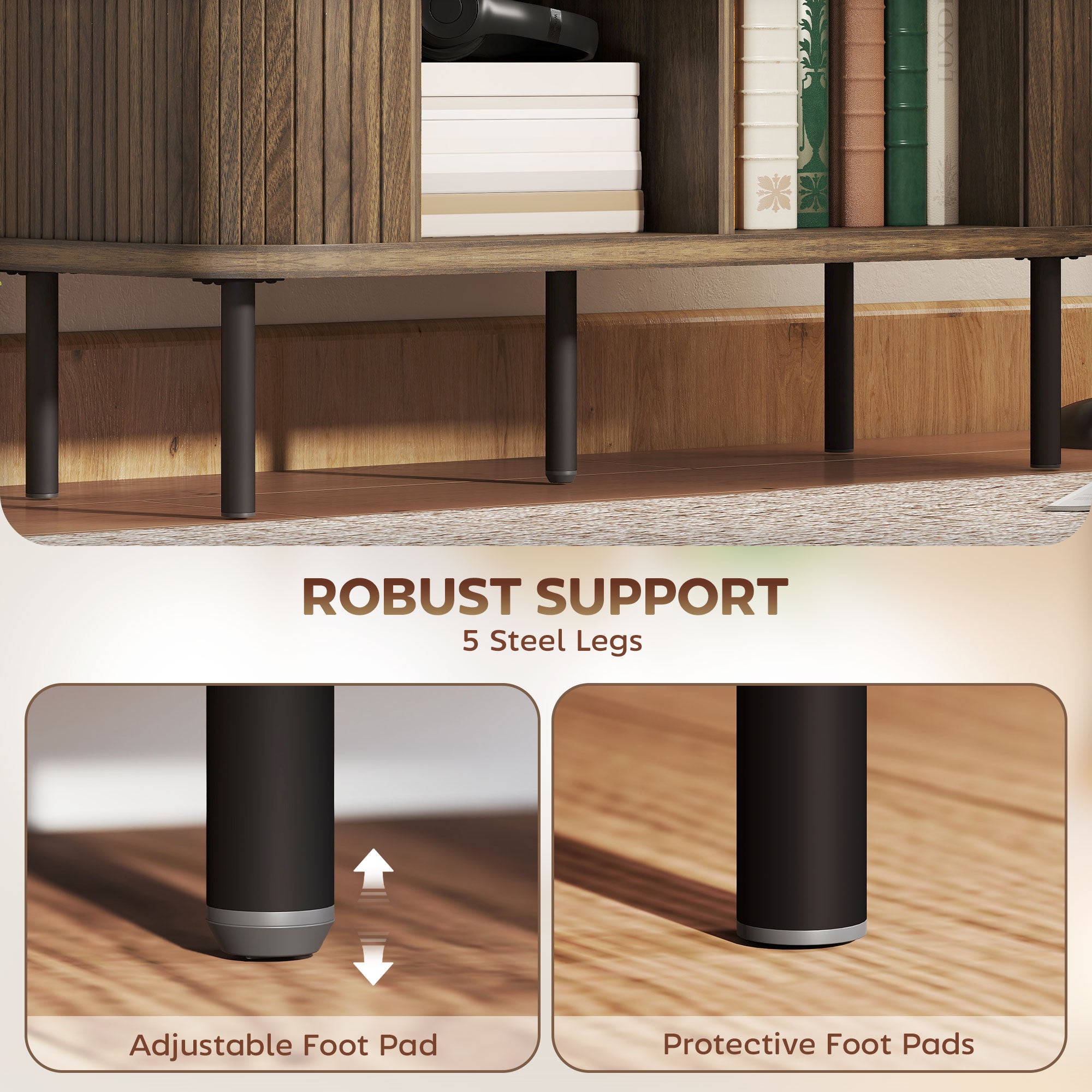 35.4" Sideboard Buffet Cabinet with Storage, Nordic Coffee Bar Cabinet with Slatted Tambour Doors and Metal Legs, Walnut