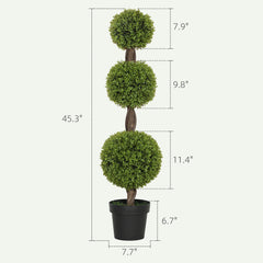 Set Of 2 Artificial Ball Boxwood Topiary Trees, Fake Plants In Pots For Indoor Outdoor Living Room, Green
