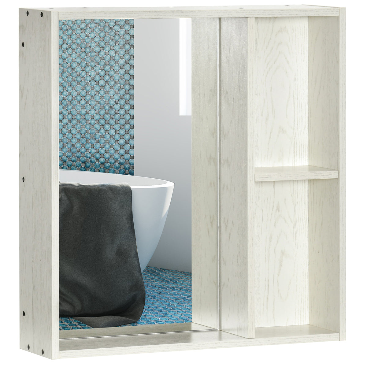 24.75" x 25.5" Bathroom Medicine Cabinet with Mirror, Storage Shelf, Over Toilet Bathroom Cabinet Wall Mounted for Living Room and Laundry Room, White