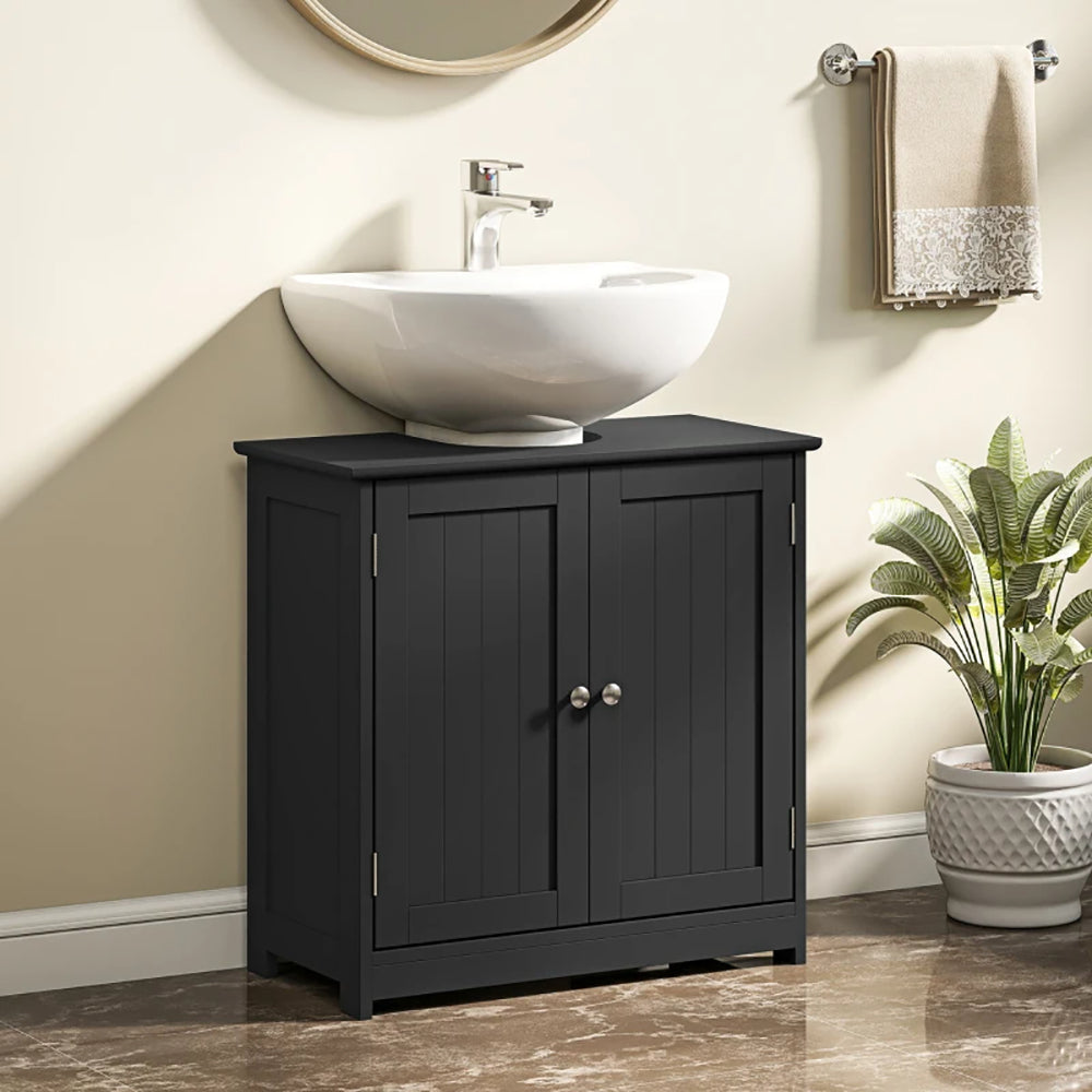 Pedestal Sink Storage Cabinet, Bathroom Sink Cabinet With U-Shape Cut-Out And Adjustable Shelf, Black