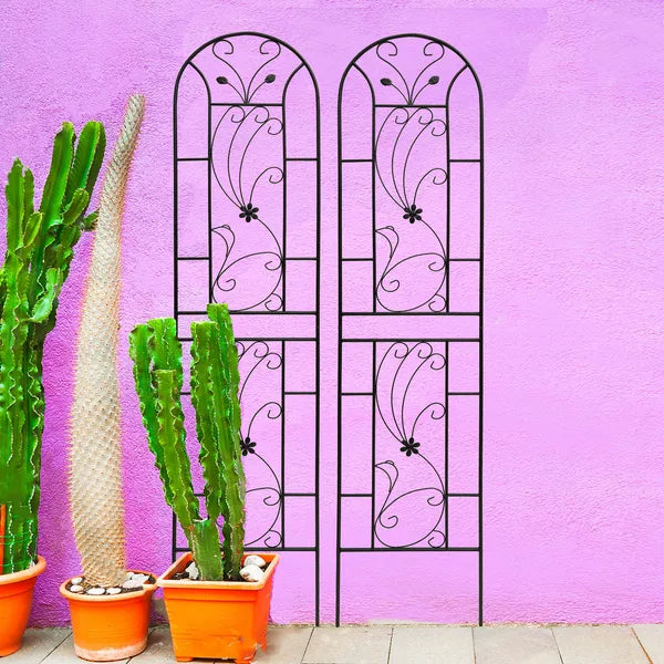 2 Pack Metal Garden Trellis 86.7" X 19.7" Rustproof Trellis For Climbing Plants Outdoor Flower Support Peacock Style Black