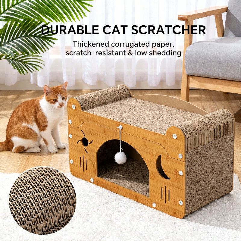Star & Moon Cutout Cat Scratcher Couch, 56cm Size, With Teaser Ball, For Large & Multi-Cat Households