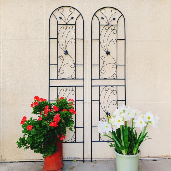 4 Pack Metal Garden Trellis 86.7" X 19.7" Rustproof Trellis For Climbing Plants Outdoor Flower Support Peacock Style Black
