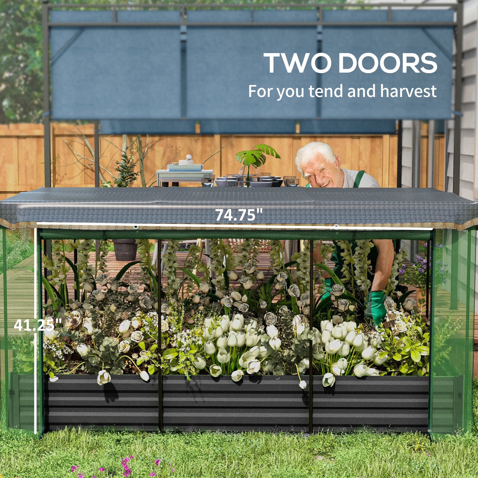 Galvanized Steel Planter Box With Crop Cage And Shade Cloth, Raised Garden Bed For Flowers, Veggies And Herbs, Gray
