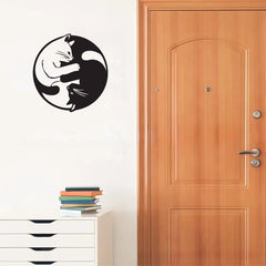 Metal Yin Yang Cat Wall Art Sculpture, Handmade Indoor