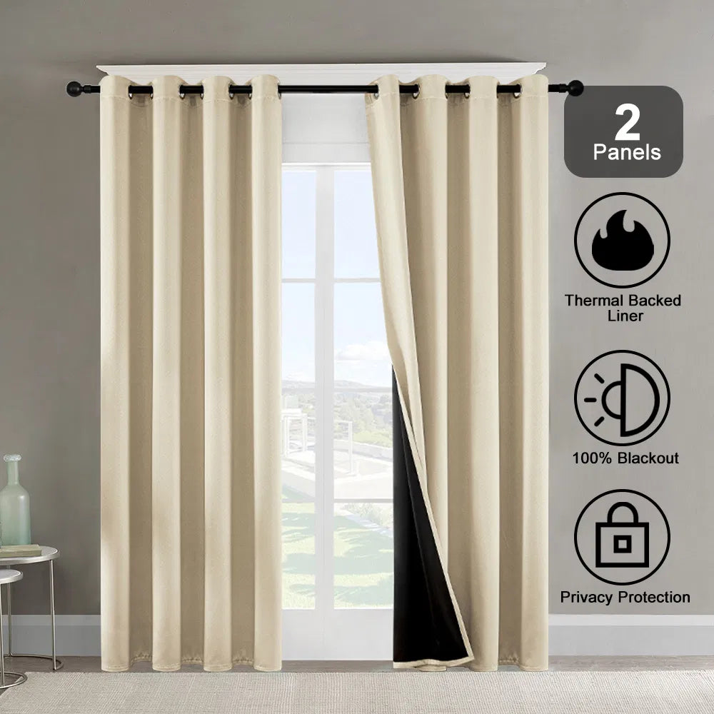Polyester Grommets Thermal Insulated With Coated Lining 52 In.W63 In. L Indoor Blackout Curtains 3 Colors Available,Set Of 2