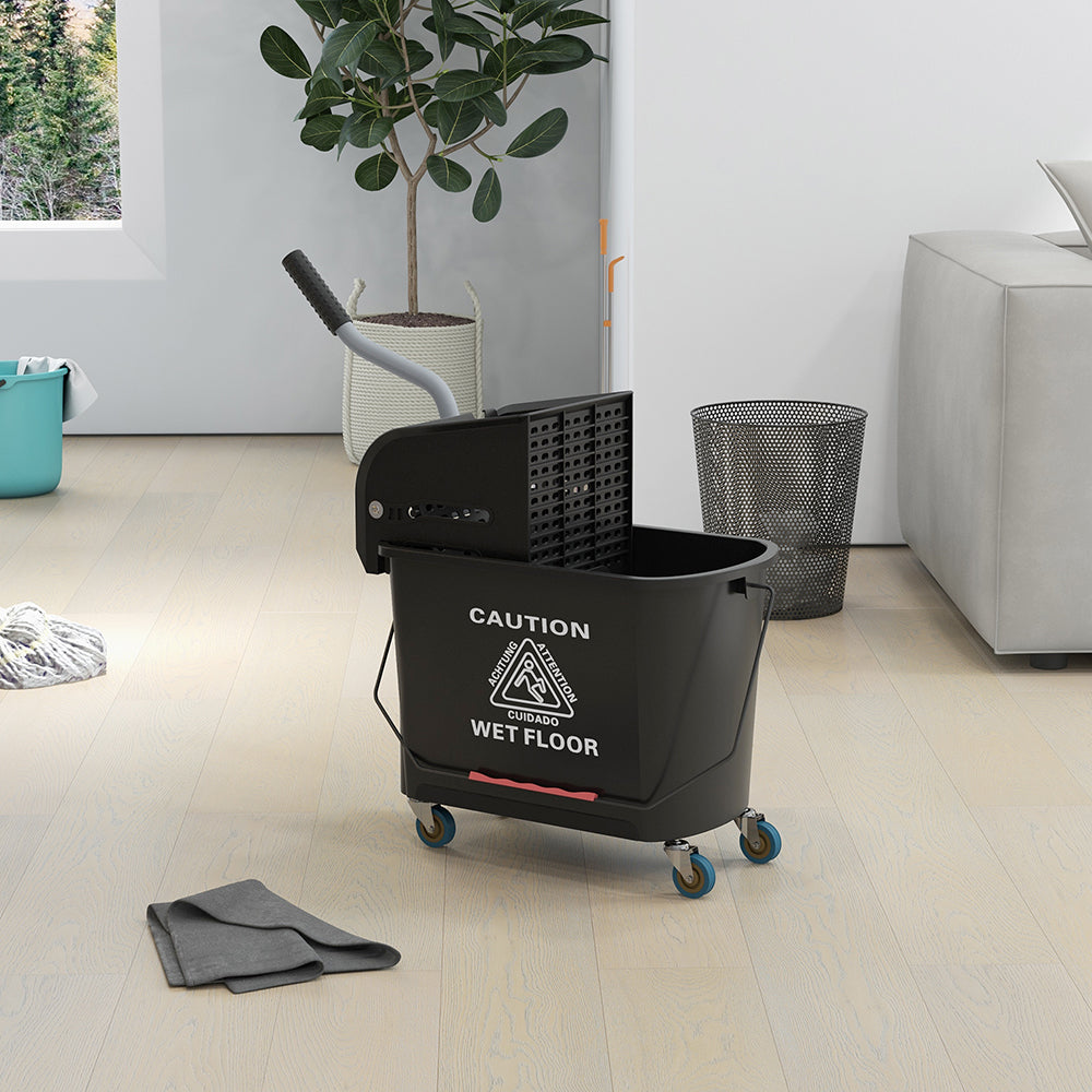 Compact Mop Bucket With Wringer, Mop Bucket On Wheels, 21 Quart, Separate Dirty And Clean Water, Black,TikTok Prohibits Sales