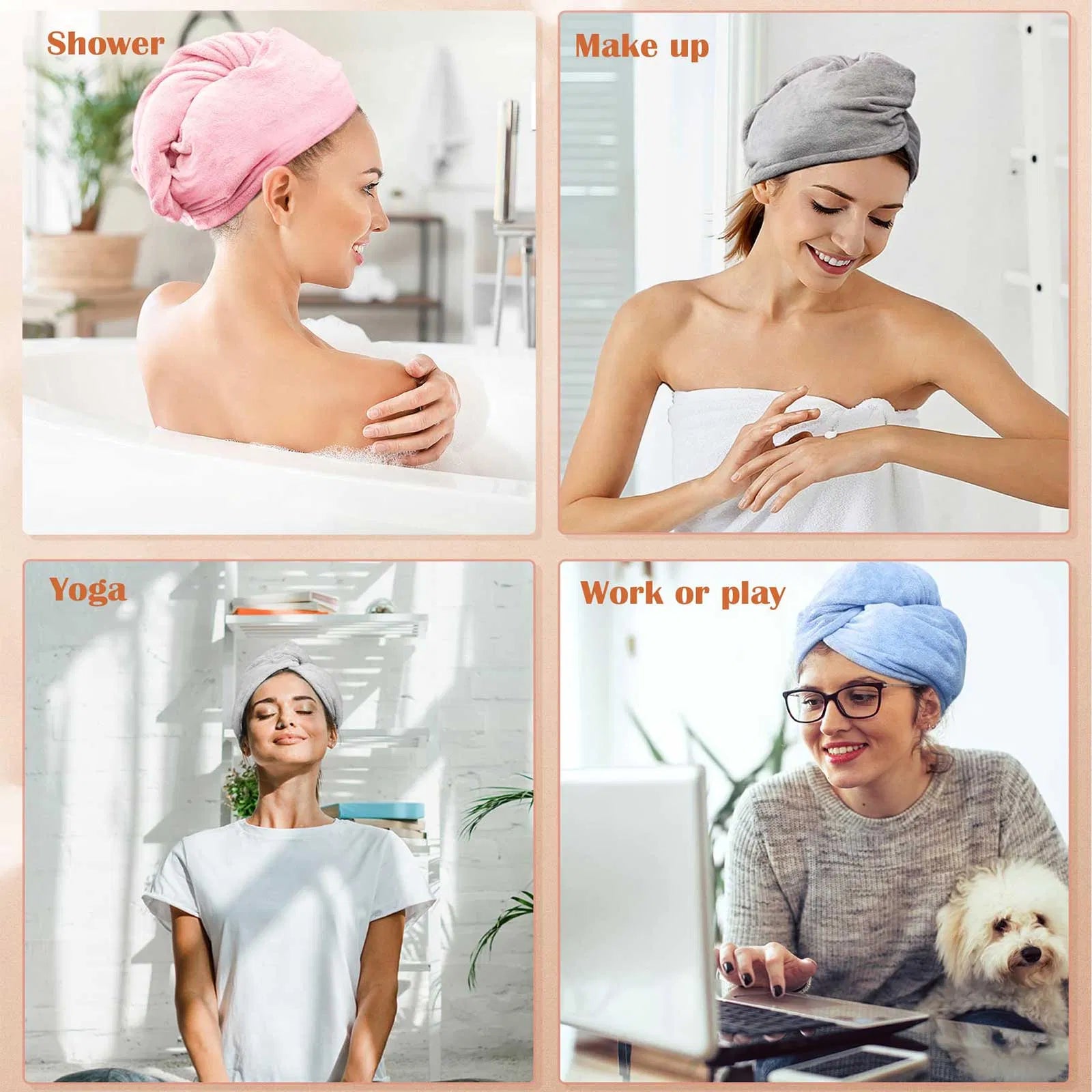 Women 3 PC Microfiber Hair Towel Wrap Ultra Absorbent Hair Turbans For Curly, Long & Thick Hair Blue,Grey,Pink