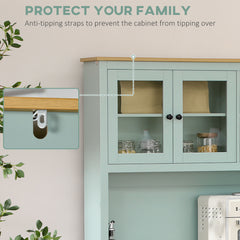 Kitchen Pantry Storage Cabinet with Microwave Stand, 71" Modern Kitchen Hutch with Open Countertop, Glass Doors, Storage Drawers and Adjustable Shelves for Dining Room, Coffee Bar, Light Blue