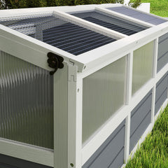 Wooden Tortoise Habitat Outdoor w/ Bottomless Design, Doors, PC Sun Panel Windows, for Small Animals, Rabbit, Light Gray