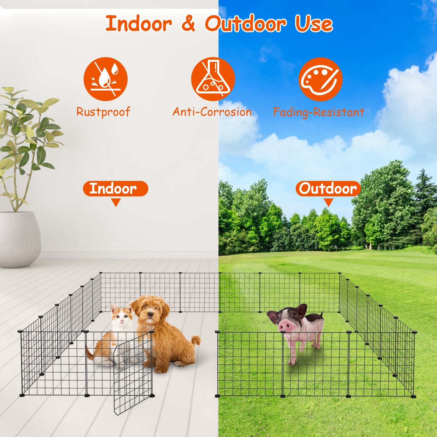 1Pc Small Animal Playpen With Door Dog Metal Playpen Small Medium Kitten Puppy Guinea Pig Rabbit Kennel Small Animal Cage Metal Wire Fence For Indoor Outdoor Yard Camping