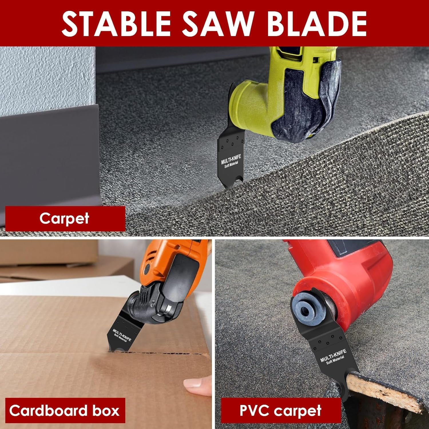 3pcs Oscillating Multitool Hook Knife Blade - High Hardness Double Hook Oscillating Saw Blades For Cutting Soft Materials Roofing Shingles, PVC Floor Carpet, Cardboard