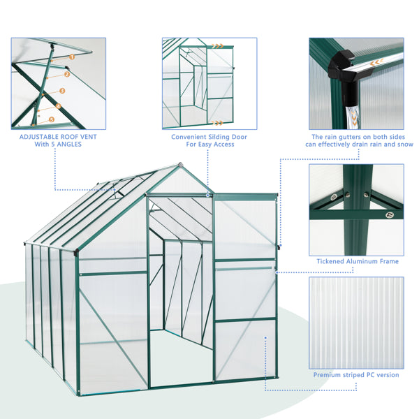 No Provide Self Pick-up 6X10FT Polycarbonate Greenhouse Raised Base And Anchor Aluminum Heavy Duty Walk-in Greenhouses For Outdoor Backyard In All Season