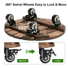 12inch Round Wooden Plant Cart: Natural Beauty, Easy Mobility, Perfect For Gardening