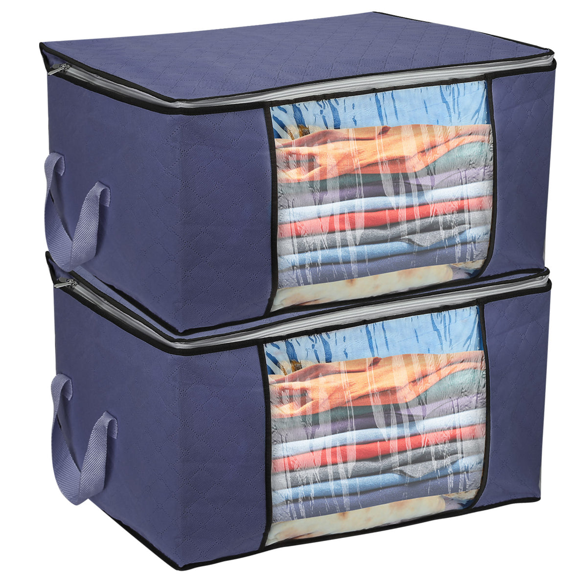 2Pcs Clothes Storage Bag 90L Per Bag With Thick Fabric Clear Window Dual-Zipper For Clothes Comforters Blankets Bedding