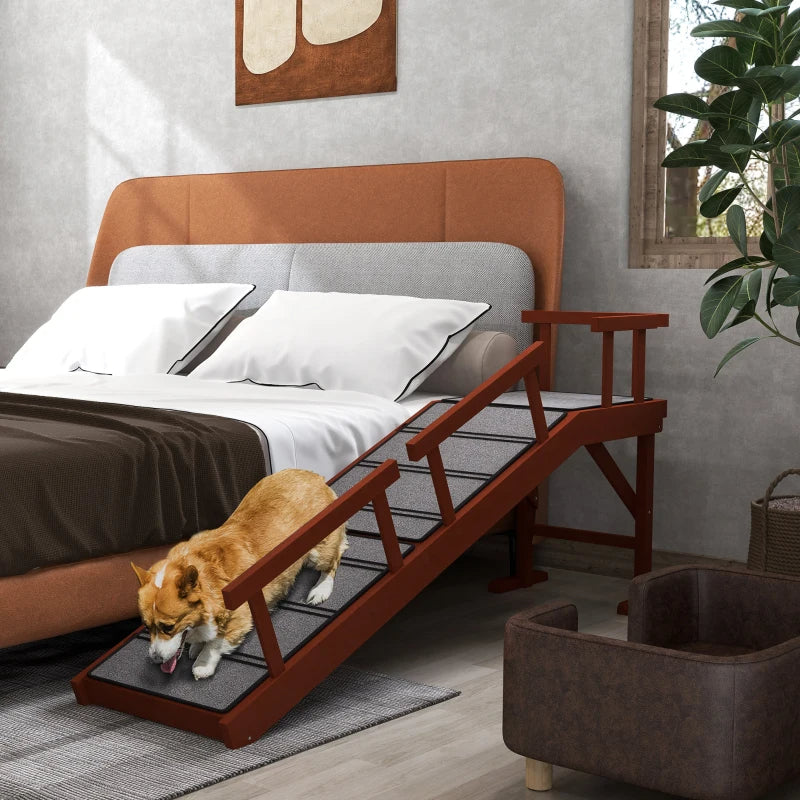 PawHut Wooden Dog Ramp With Removable Guardrails, Non-Slip Surface,, Brown