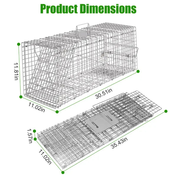 Humane Cat Trap Cage With Waterproof Cover Gloves Catch Release Live Animal Rodent Cage Collapsible Galvanized Wire For Raccoons Beavers Groundhogs Foxes Armadillos