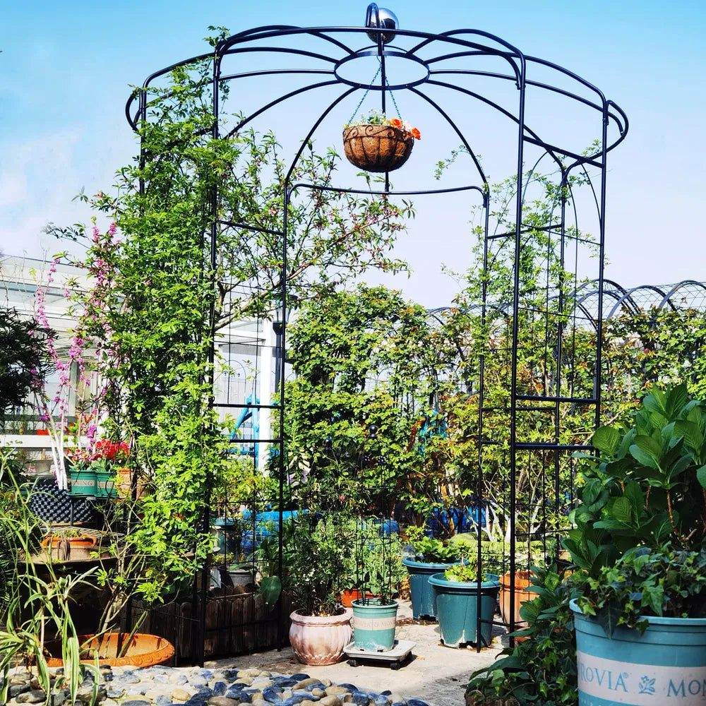 Metal Garden Arch Iron Garden Arbors Gazebo Dia81.3'' X 114.2'' High Birdcage Shape Pergola Pavilion For Wedding Ceremony Outdoor