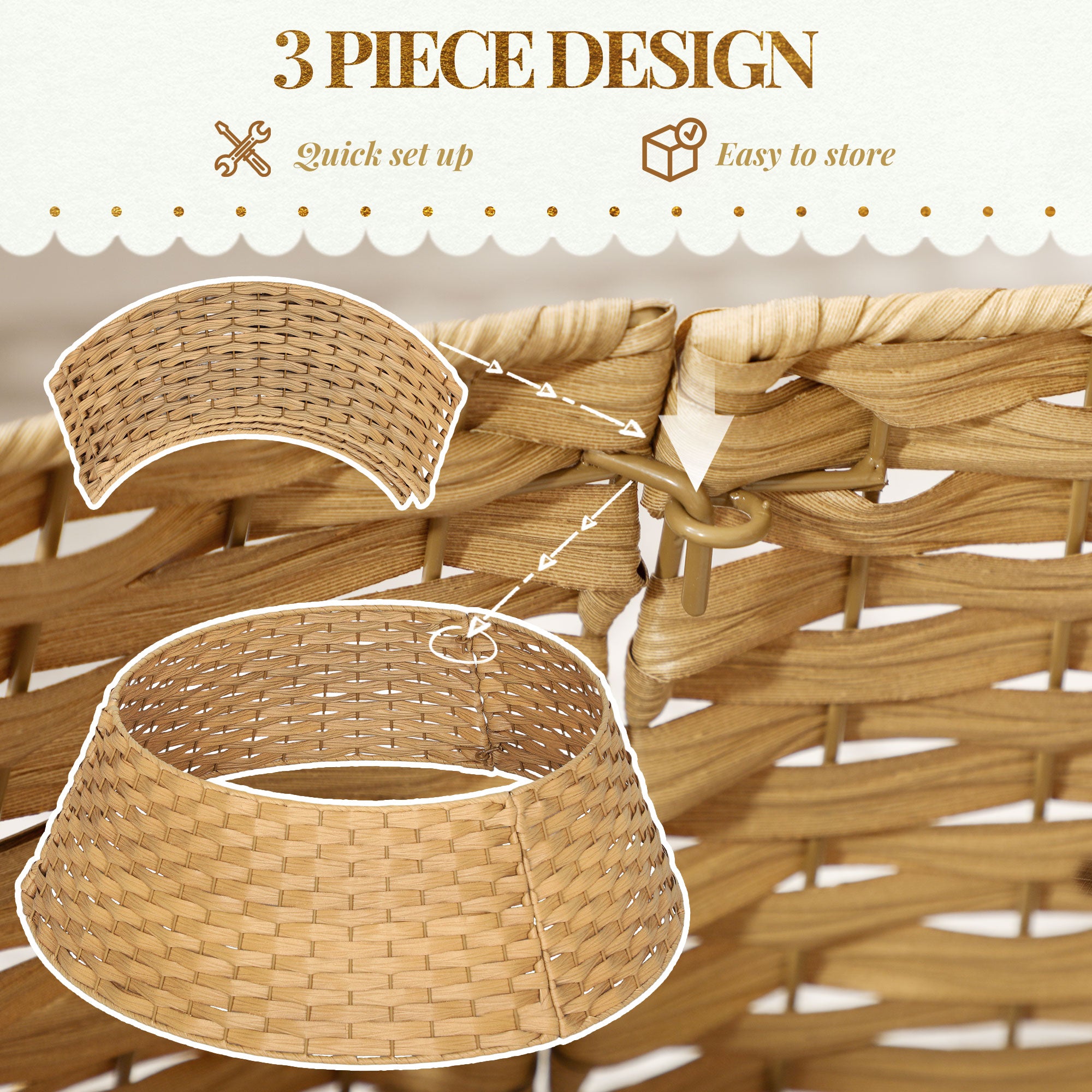 27 inch Rustic Christmas Tree Skirt, Plastic Woven Christmas Tree Collar for Party, Holiday, Home Decoration, Natural