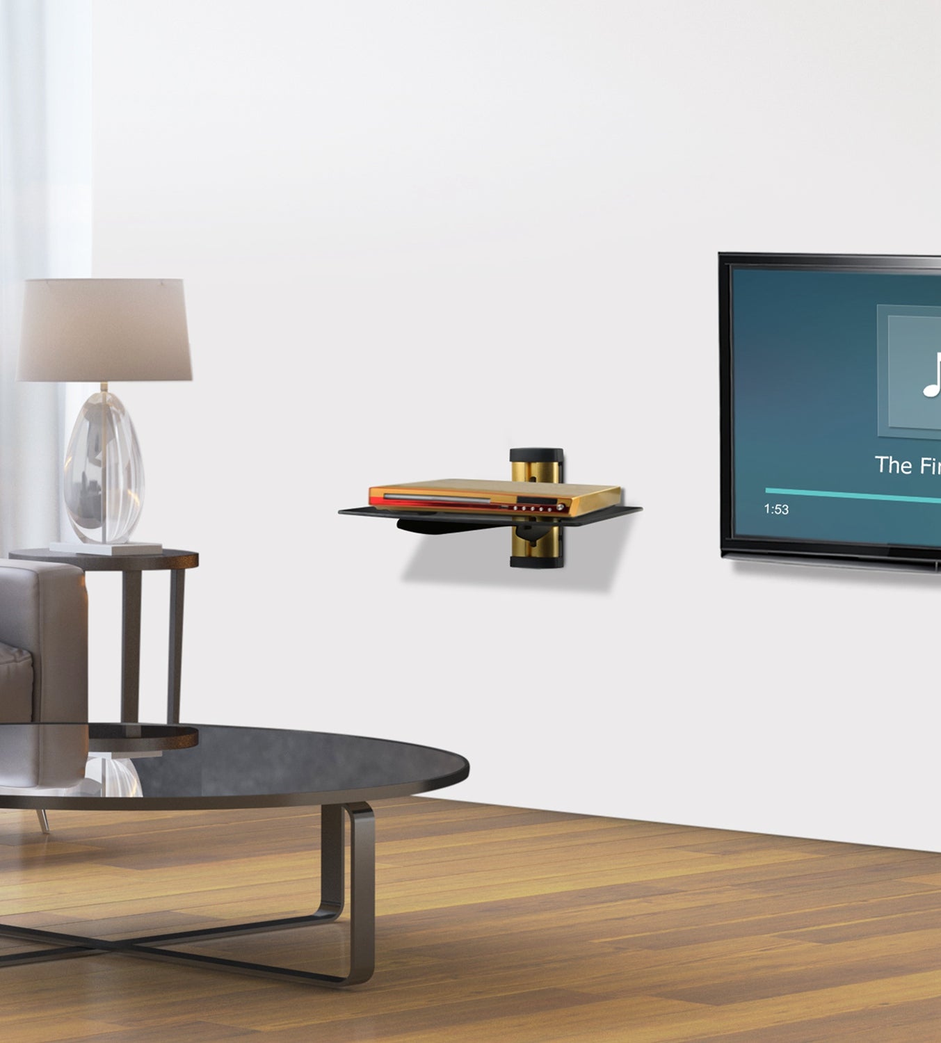 Floating Wall Mounted Strengthened Tempered Glass Shelf For DVD Cable Boxes