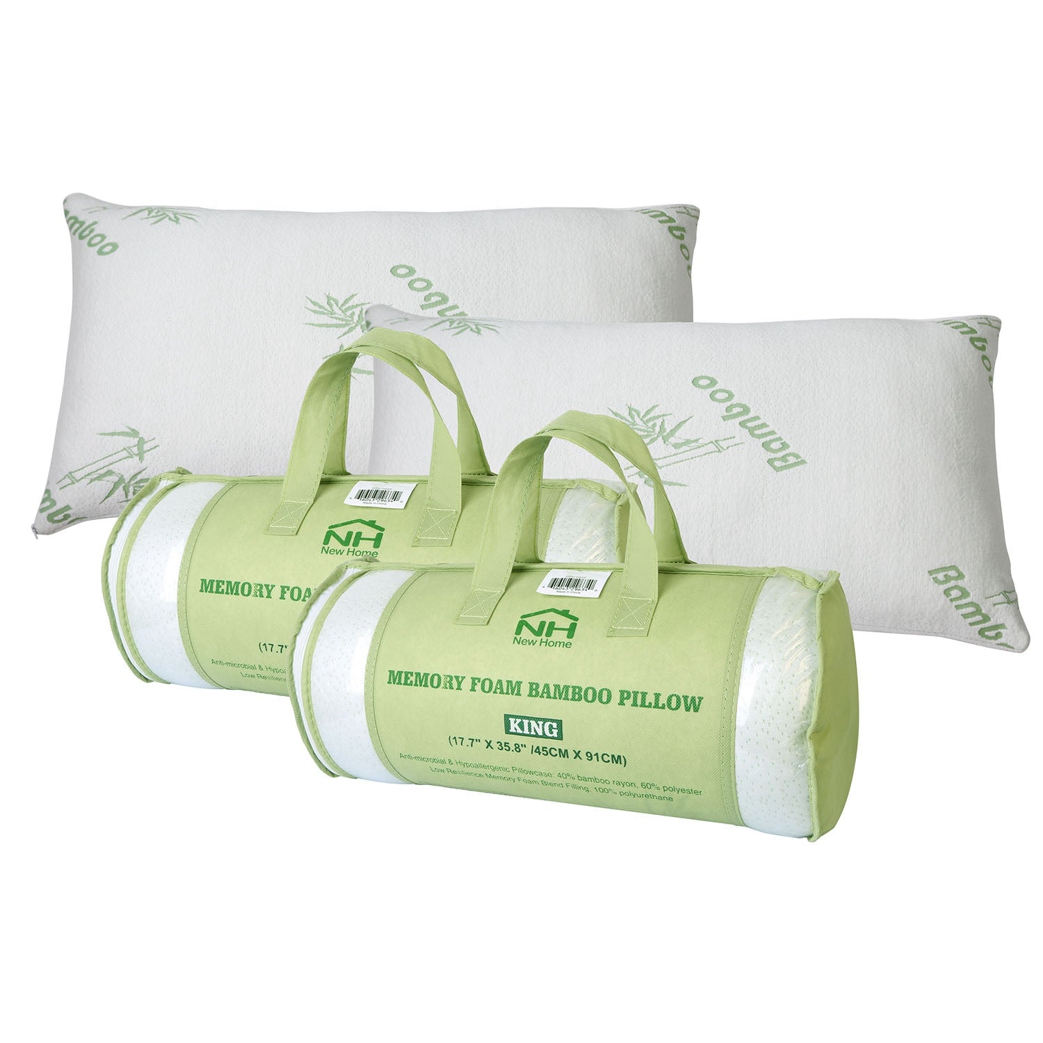 2Pcs Or 1Pcs Bamboo Memory Foam Pillow Hypoallergenic Bed Pillow For Head Neck Rest Sleeping Shredded Pillow Washable Cover Queen Size Pillow