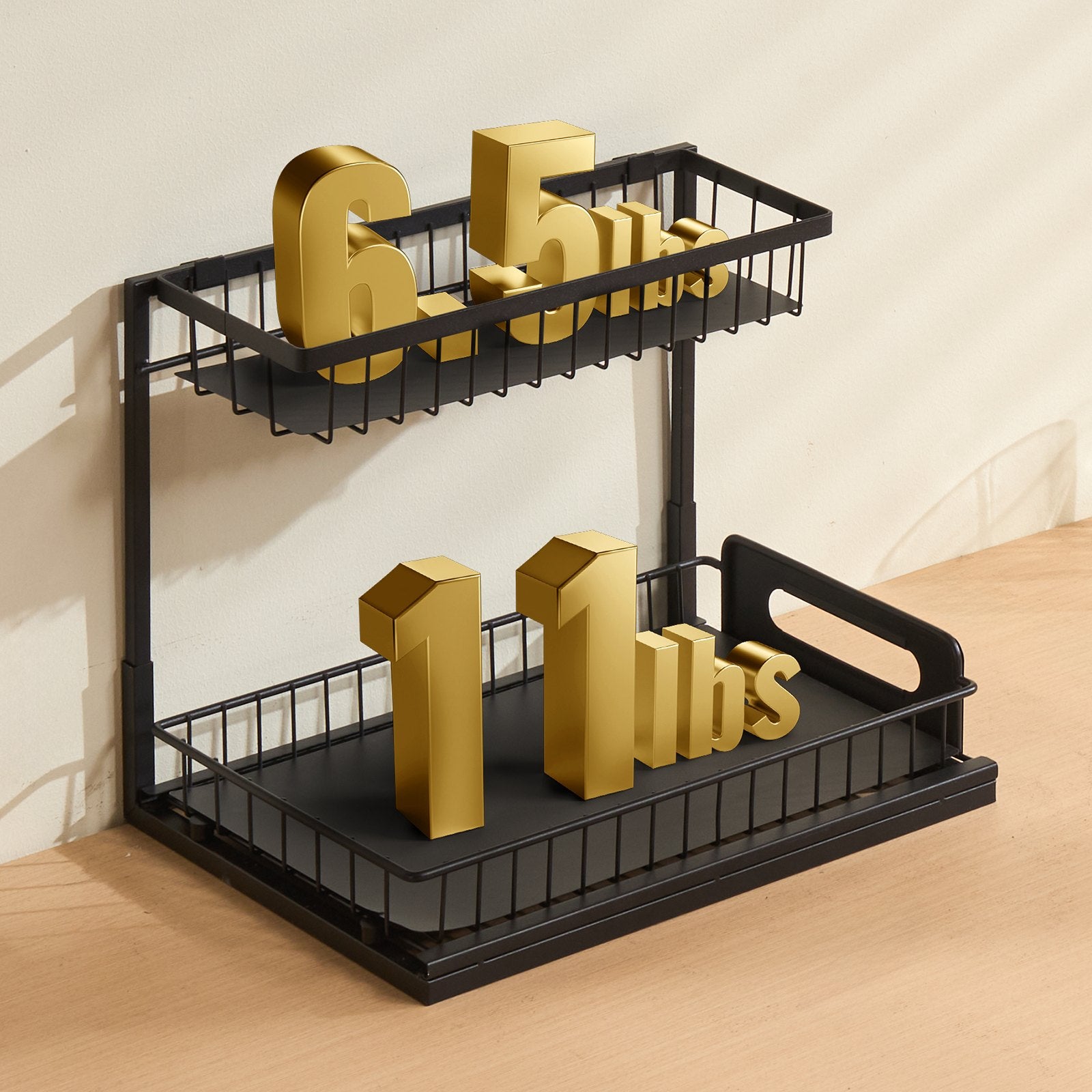 2-Tier 10.7"W X 14.2"D Pull Out Cabinet Under Sink Organizer 10.7"x14.2" Drawer Basket, 12.5"Wx15.5"Dx13"H Install Size For Cabinet