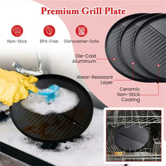 Red 1200W Electric BBQ Grill With Double-Zone Cooking, 2-in-1 Freestanding & Countertop Grill For 6-10 People