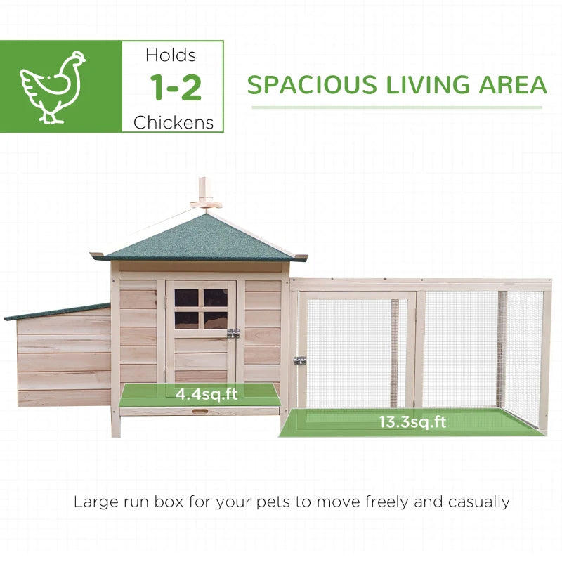 Wooden Chicken Coop With Nesting Box, Cute Outdoor Hen House With Removable Tray, Ramp Run, For Garden Backyard, Natural