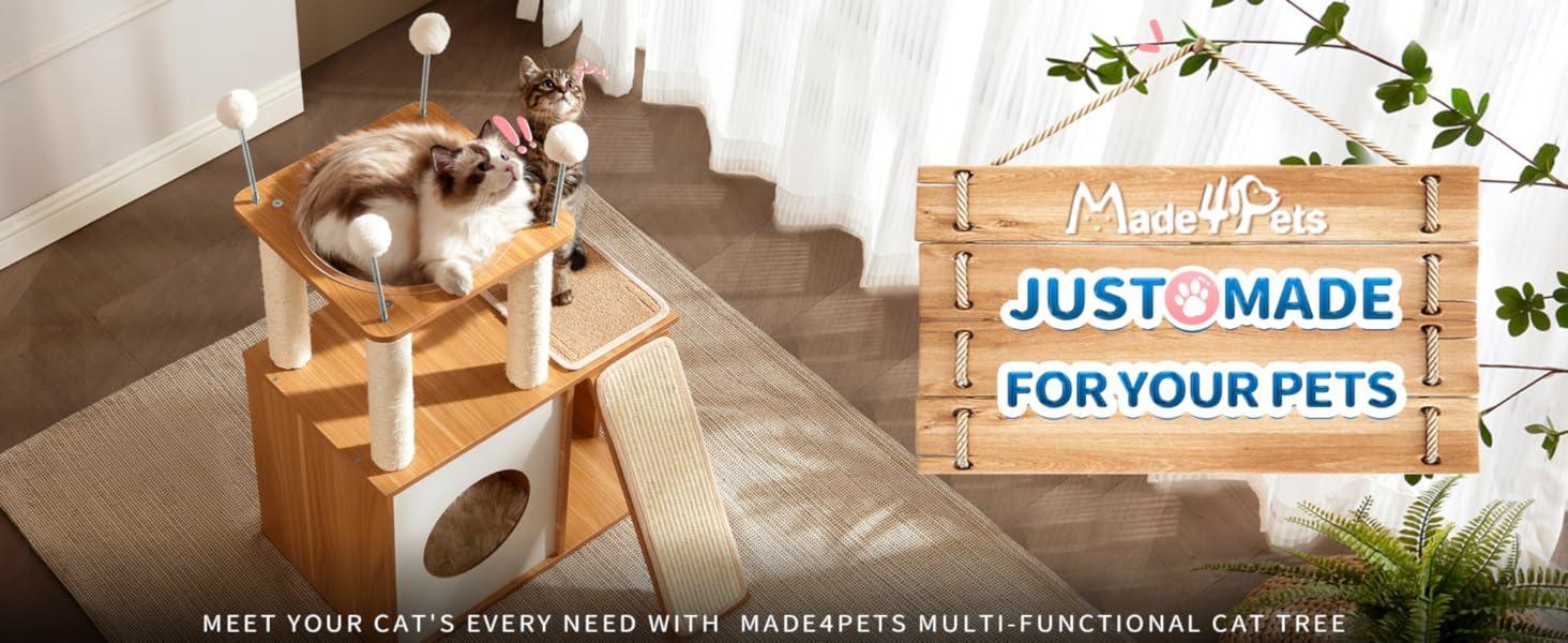Indoor Wooden Cat Climbing Frame Cat Tower Cat House With Cat Scratching Board Ramp Suitable For Large Cats And Kittens
