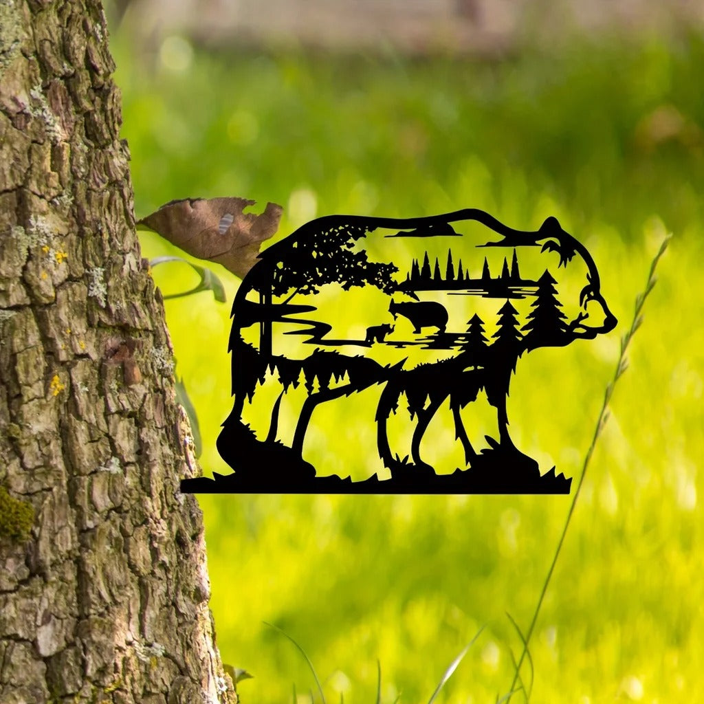 Dark Gothic Black Metal Bear Silhouette Wall Art - Forest