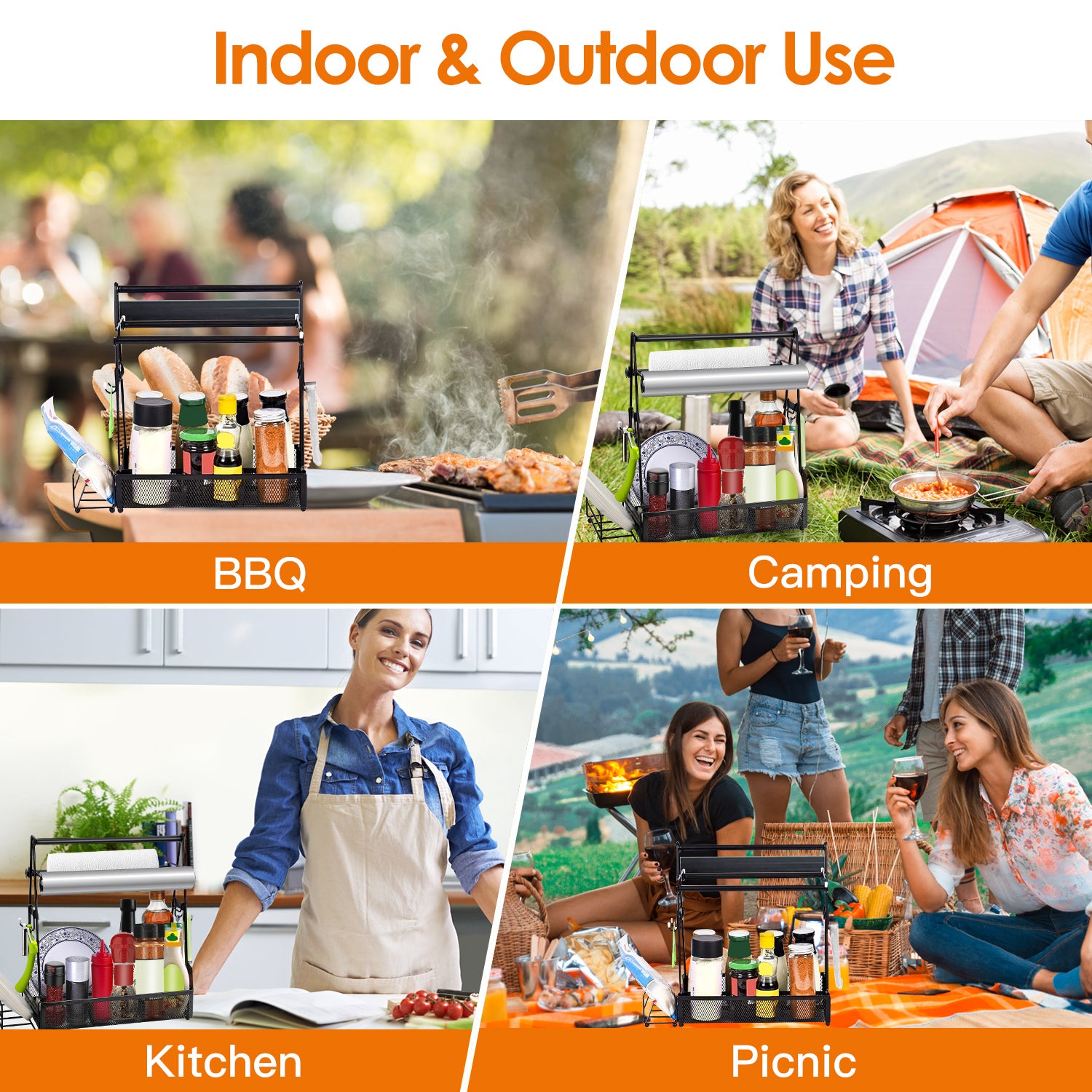 Utensil Caddy Metal Grill Caddy With Paper Towel Holders Utensil Holder For Outdoor Picnic Barbecue Camping Grilling Tools Storage Organizer Barbecue Accessories