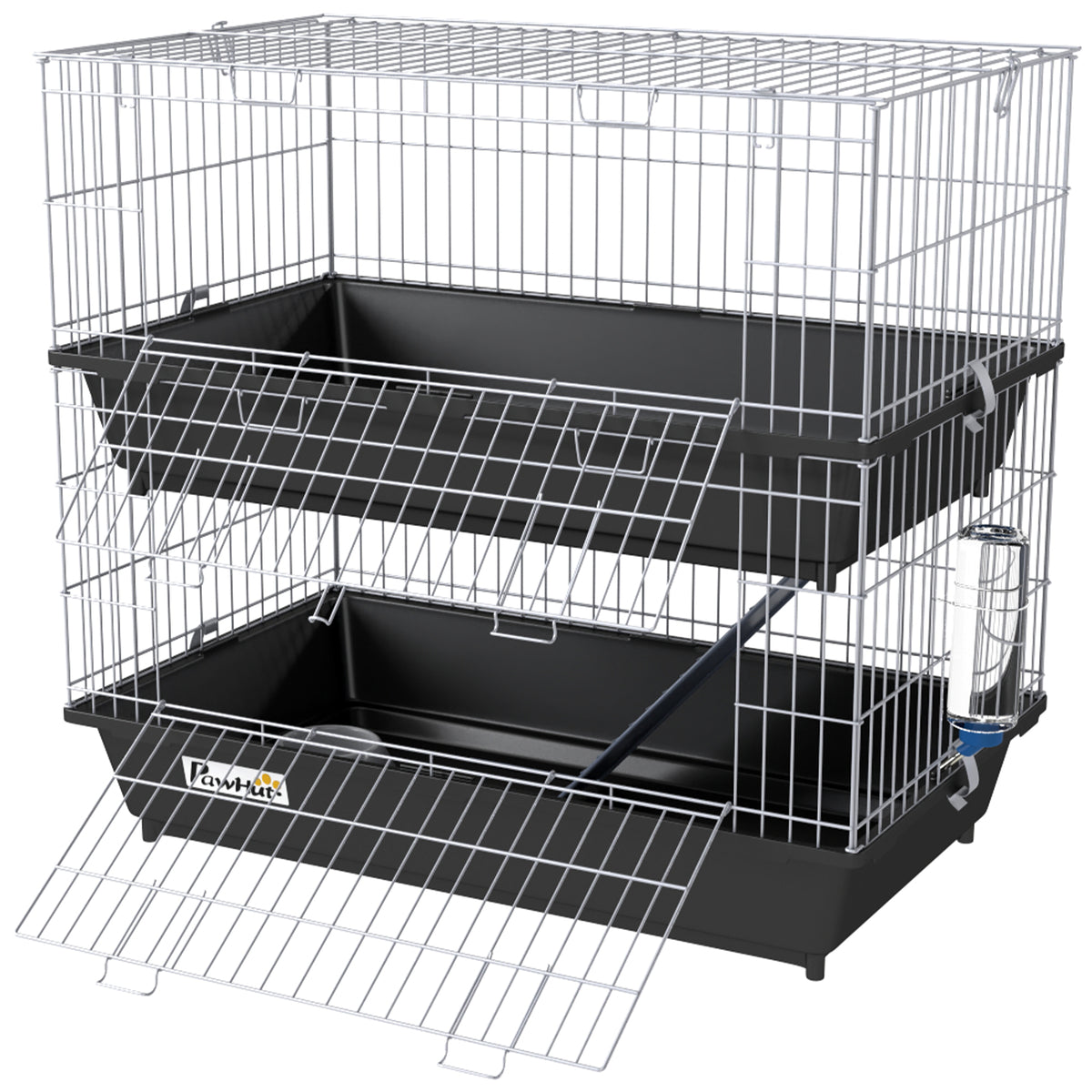 2-Tier Small Animal Cage with 2 Doors, Trays, Dish, Bottle, and Ramp for Bunny, Ferret, Chinchilla, Black