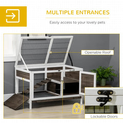 PawHut Wood Rabbit Hutch, Elevated Guinea Pig Cage With Run, Coffee