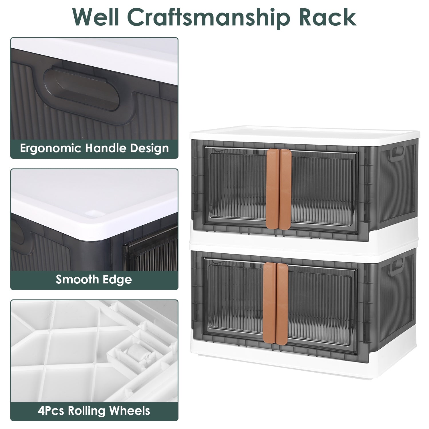 2Pc Foldable Storage Bins With Lid Collapsible Stackable Closet Organizer Containers With Front Door Lock 4Pcs Wheels 32L 72L Size Options