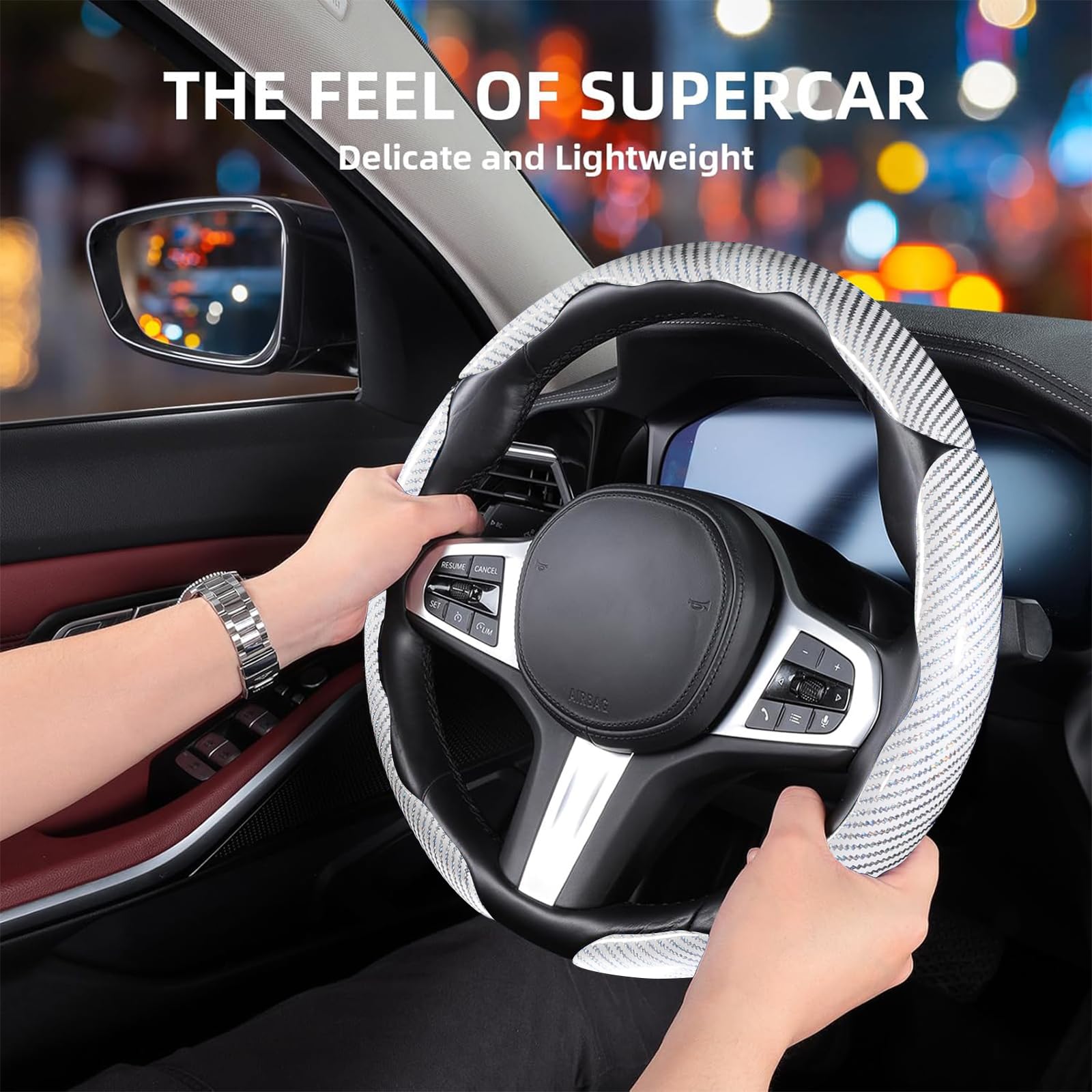 Carbon Fiber Steering Wheel Covers 3 Piece Clip On Steering Wheel Cover White