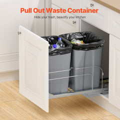 Double Pullout Waste Container Kitchen Trash Can With Soft Close Grey 27QTx2