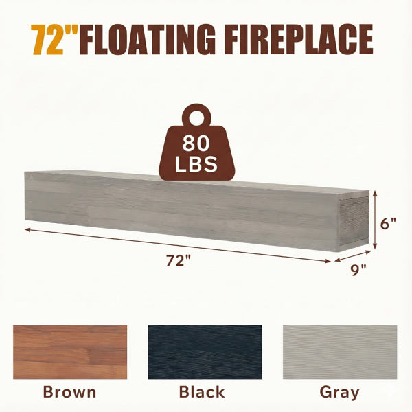 72" Rustic Wood Fireplace Mantel,Wall-Mounted & Floating Shelf For Home Decor