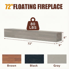 72" Rustic Wood Fireplace Mantel,Wall-Mounted & Floating Shelf For Home Decor
