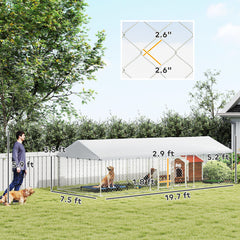 Two Room Outdoor Dog Kennel, Dog Run with Roof, Waterproof UV-Resistant Cover, Secure Lock, 19.7' x 7.5' x 5.2'