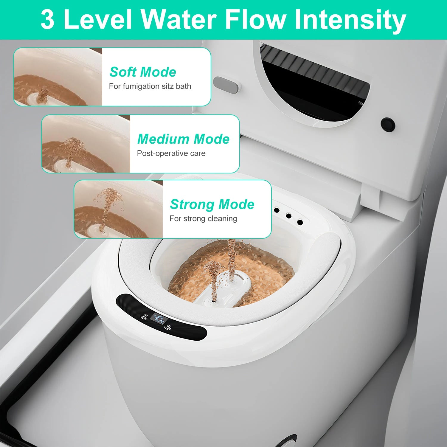 1Pc Electric Sitz Bath Tub Sits Bath Soak Pan Salts Bowl Postpartum Care Basin For Toilet Seat With Dual Nozzles 3-Level Water Flow Water Temperature Display 1800mAh Battery For Women Men