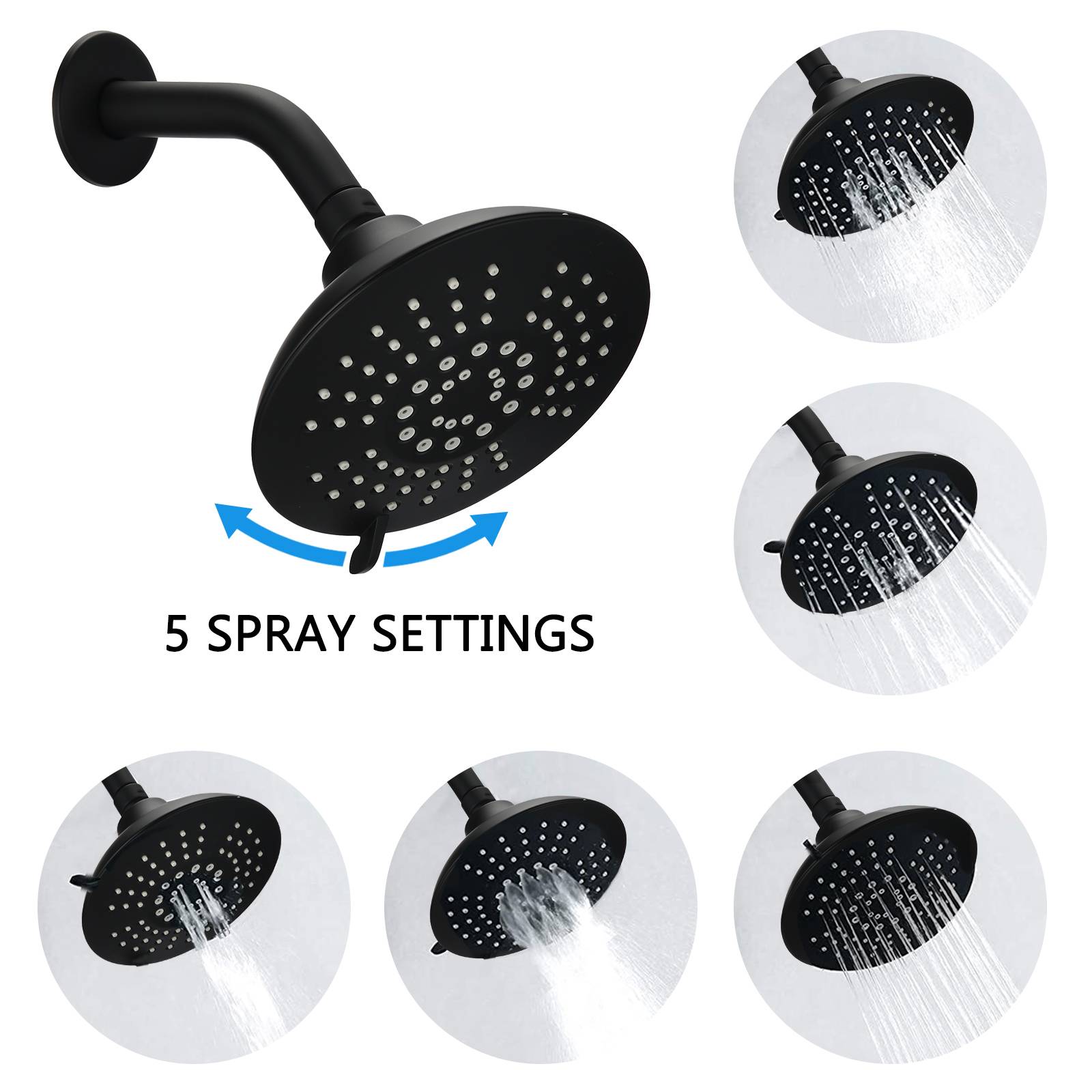Round Shower System Wall Mounted Rain Mixer Combo Set
