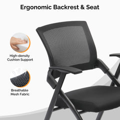 2 Pack Stackable Conference Room Chairs With Wheels, Folding Office Chair With Rebound Back, Padded Seat For Training Room, Guest, Reception, Event, Capacity 350lbs, Black