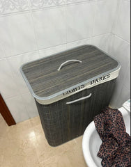 Bamboo Laundry Basket With Lid And String Handles, Collapsible Laundry Hamper With 2 Removable Bag