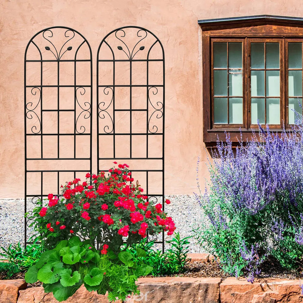 2 Pack Metal Garden Trellis 86.7" X 19.7" Rustproof Trellis For Climbing Plants Outdoor Flower Support Black