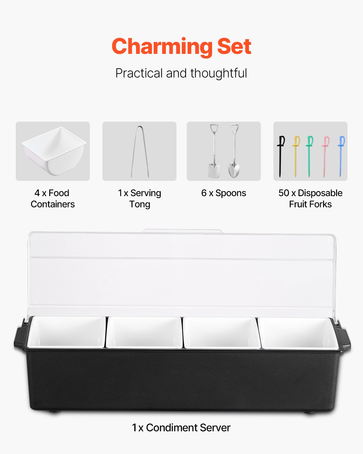 Chilled Condiment Server 4 Compartment Cold Serving Tray With Lid For Fruit