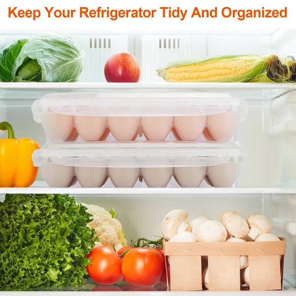2Pcs Plastic Egg Holder Stackable Egg Storage Box Egg Rack For Refrigerator 18 Cavity Per Container Dishwasher Safe