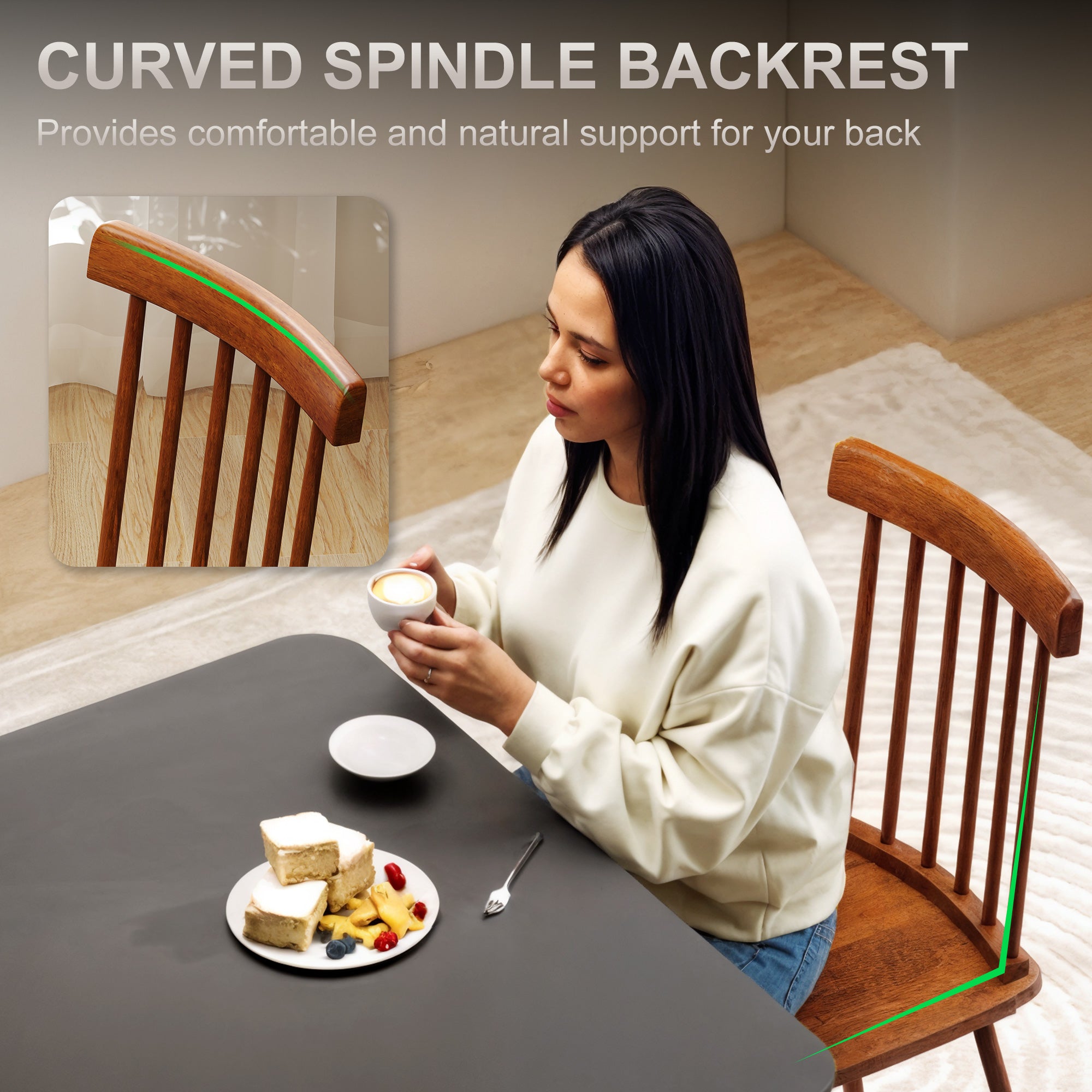 Dining Chairs Set of 4, Farmhouse Wood Kitchen Chairs with Rubber Wood Frame, Spindle Back for Dining Room, Light Brown