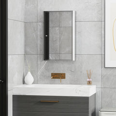 Bathroom Mirrored Cabinet, Vertical 16" x 24" Stainless Steel Frame Medicine Cabinet, Wall-Mounted Storage Organizer with Single Door