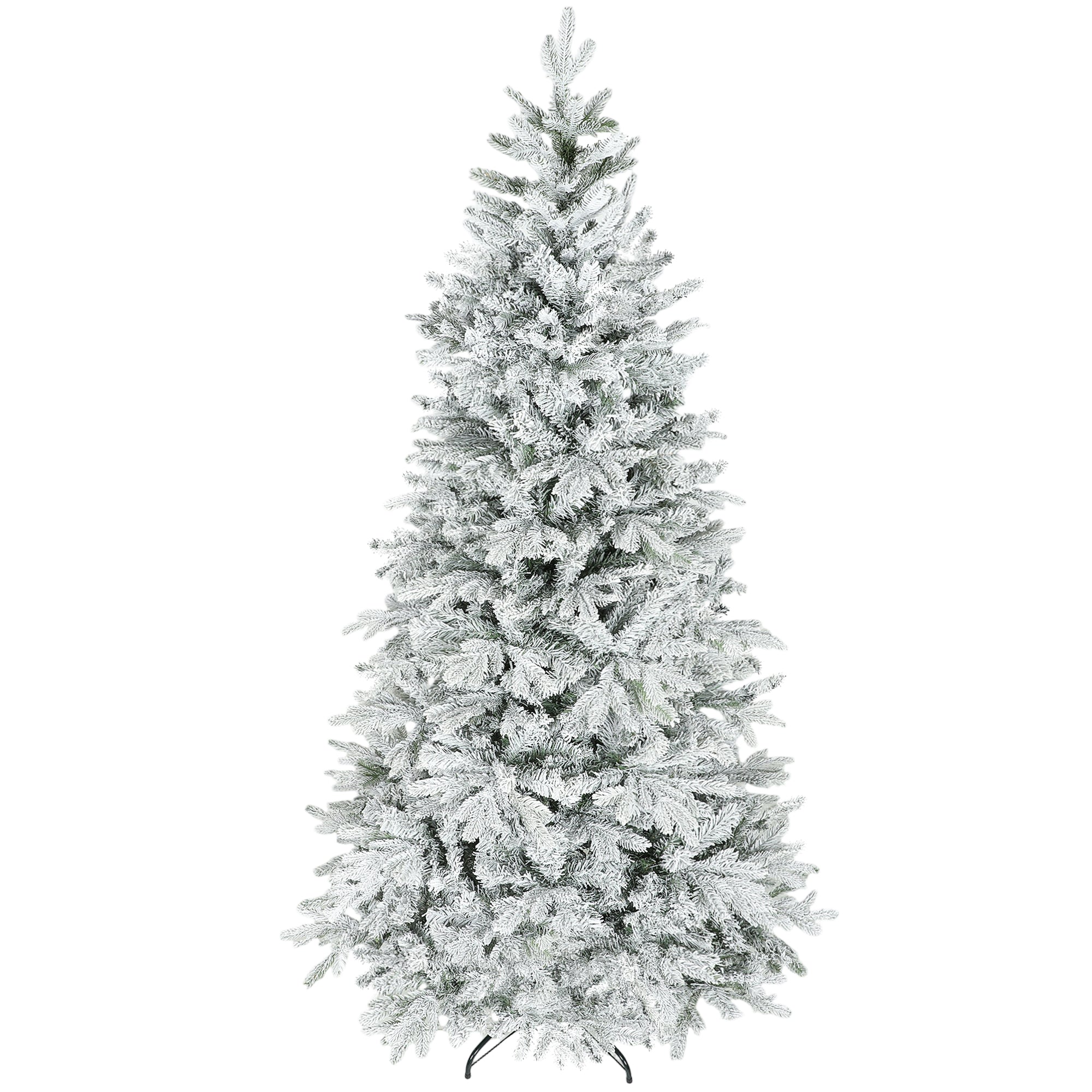 7.5 ft Artificial Frosted Christmas Tree with Realistic Branches, Wide Full Spruce, Hinged Xmas Tree, Easy Assembly